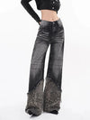 Minimal Look Wild Print Spliced High-Rise Denim