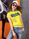 Sleeve Short Letter Sequin Lightweight Yellow T-Shirt