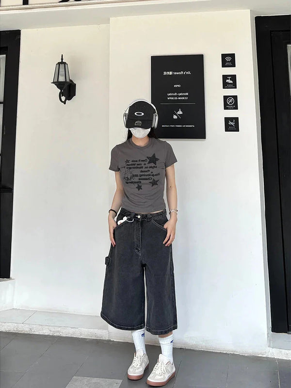 Classic-Wash Round Neck Constellation Print T-Shirt