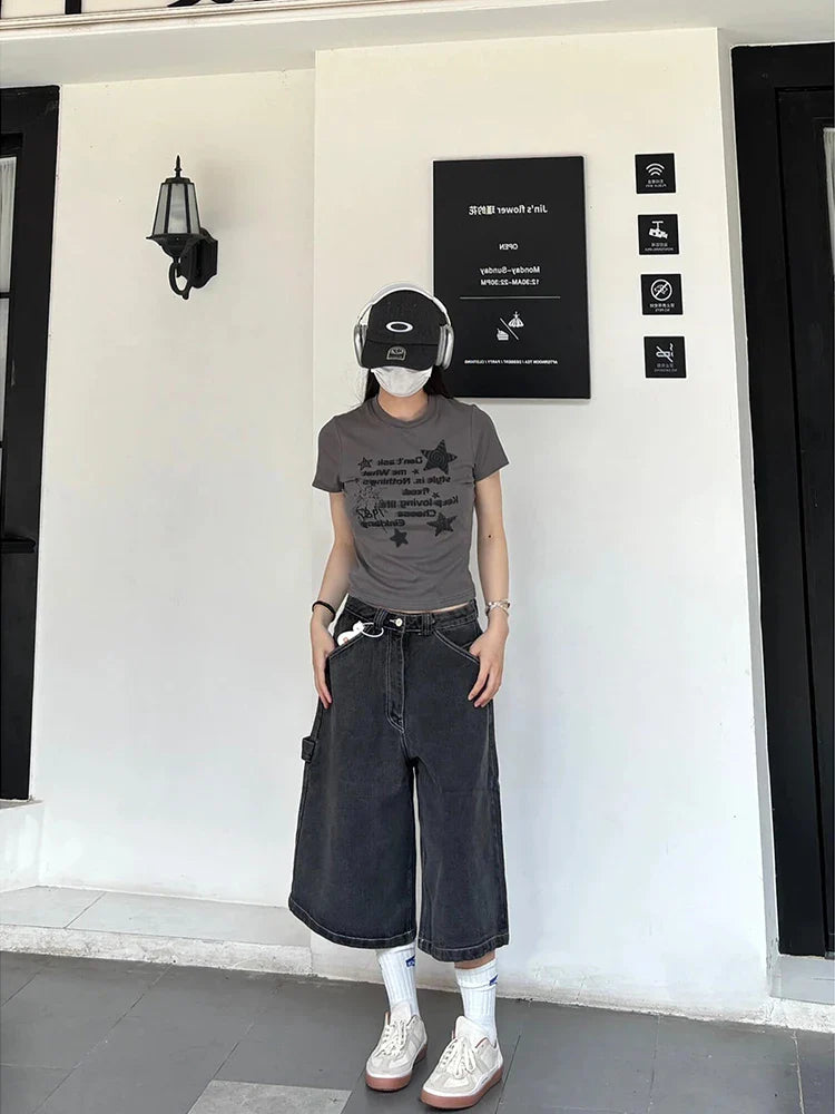 Classic-Wash Round Neck Constellation Print T-Shirt