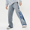 Metro Blue Goth Letter Print Sleek Denim