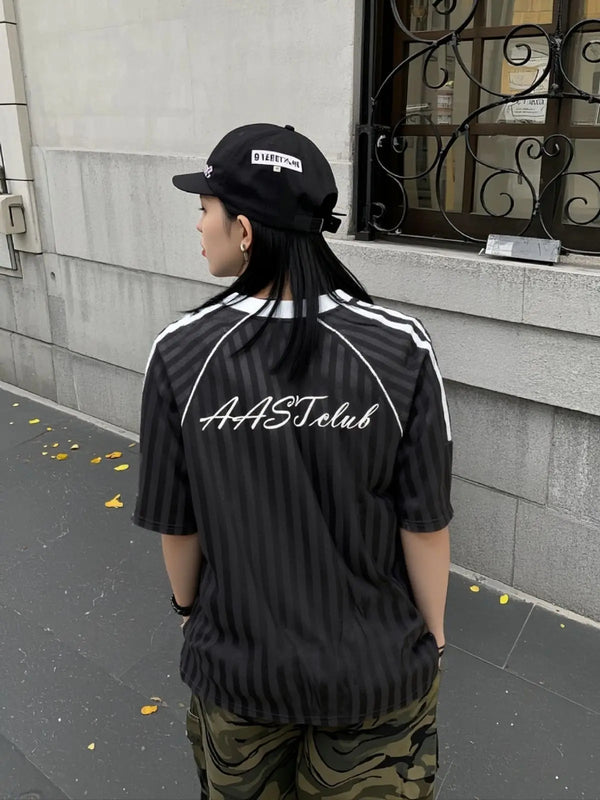 Current Multi-Stripe Letter Print V-Neck Sport T-Shirt alternatif görünüm