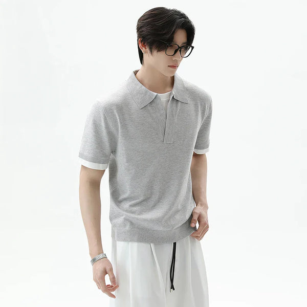 Cleanfit Lapel Contrast Color Off-Duty Sport-Collar T-Shirt alternatif görünüm