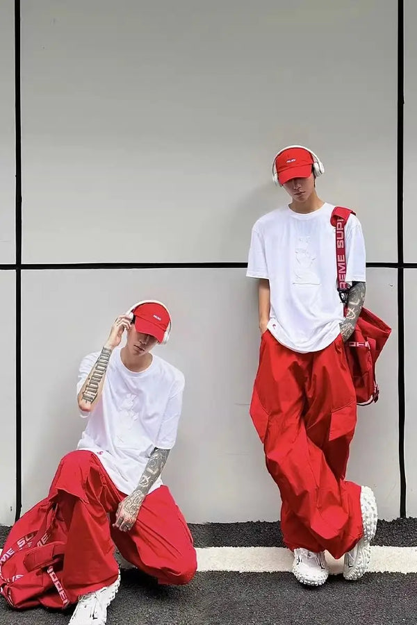 Red Vibe Loose Wide-Leg