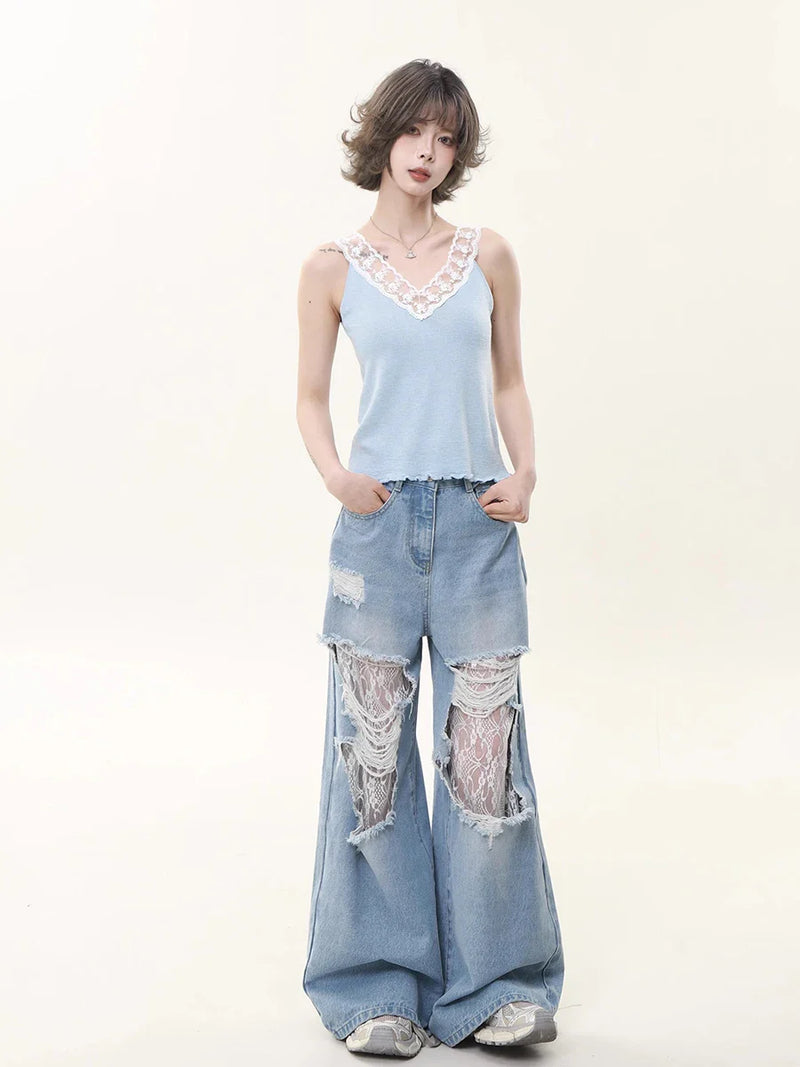 Women Heritage Tie Easy Cut Wide Denim