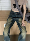 Yüksek Bel Baggy Jean Pantolon, yakın çekim — Navra Wear