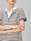 Cozy Multi-Stripe Collar-Knit V-Neck Knit T-Shirt