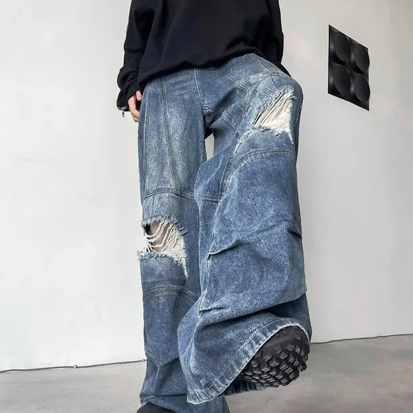 Modern Bell Leg Broken Hole Denim alternatif görünüm