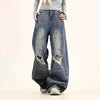 Western Style Plain Tone Torn Denim