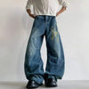 Heart Shaped Stitchwork Relaxed Bell Leg Denim