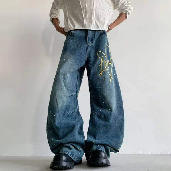 Heart Shaped Stitchwork Relaxed Bell Leg Denim