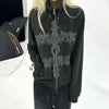 Tattoo Print Grunge Zip-Through Top