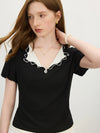 Sleeve Short Lapel Knit Layered T-Shirt