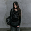 Dirty-Art Aesthetics Letter Print Long T-Shirt
