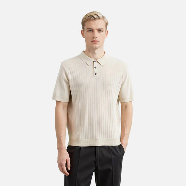 Bright-Days Stars-and-Stripes Style Multi-Stripe Placket-Neck T-Shirt