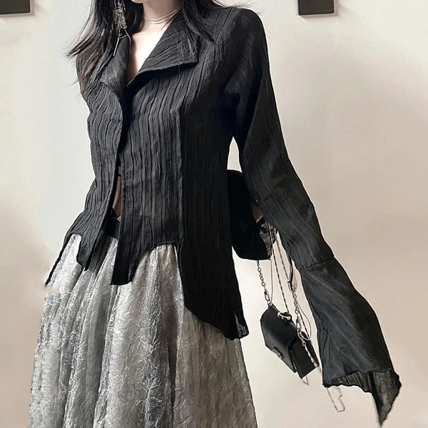 Dark Whisper Asymmetric Woven Top