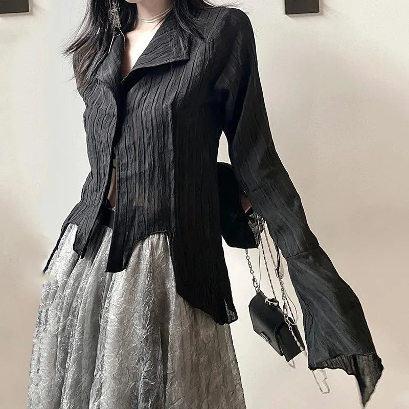 Dark Whisper Asymmetric Woven Top