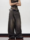Vintage Yıkanmış Baggy Jean Pantolon, yakın çekim — Navra Wear