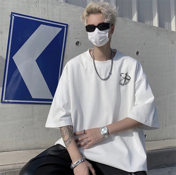 Obsidian Letter Print Crewneck T-Shirt alternatif görünüm