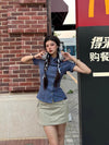 Asymmetric Hem Plaid Short Shirt