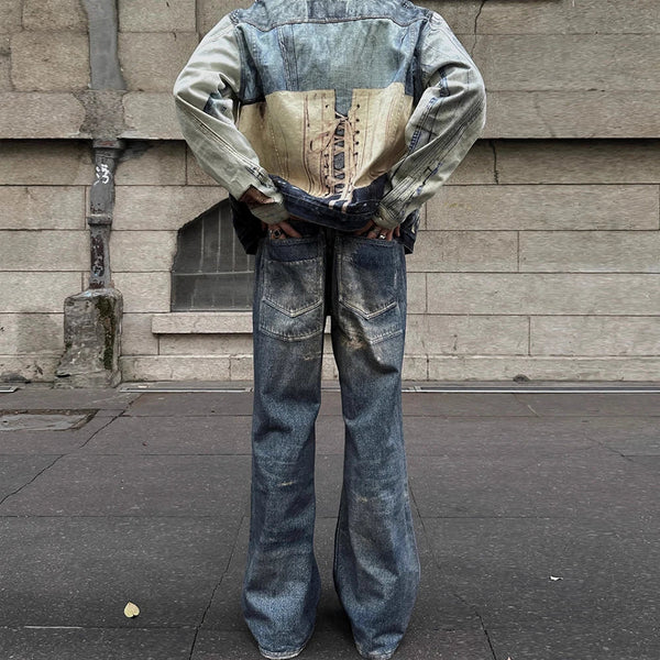 Heritage Digital Printed Faded Denim alternatif görünüm