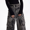 2000s Dark Japanese Style Bell Leg Utility Denim