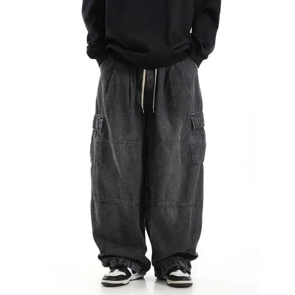 Black Relaxed Utility Denim Trousers alternatif görünüm