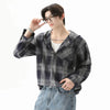 Urban-Edge Plaid Drawstring Hooded T-Shirt