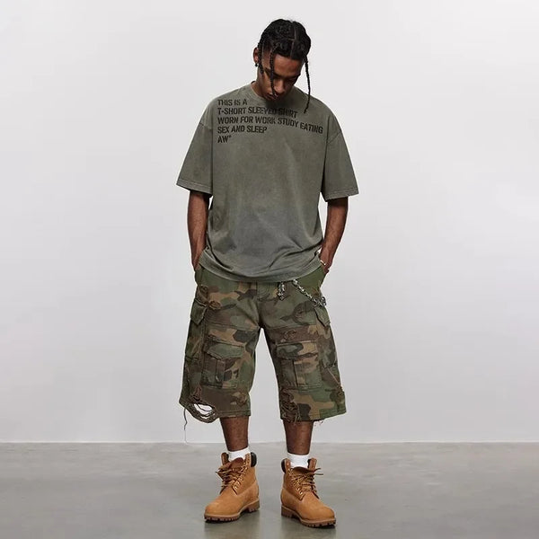 Bleached Camo Destroyed Shorts