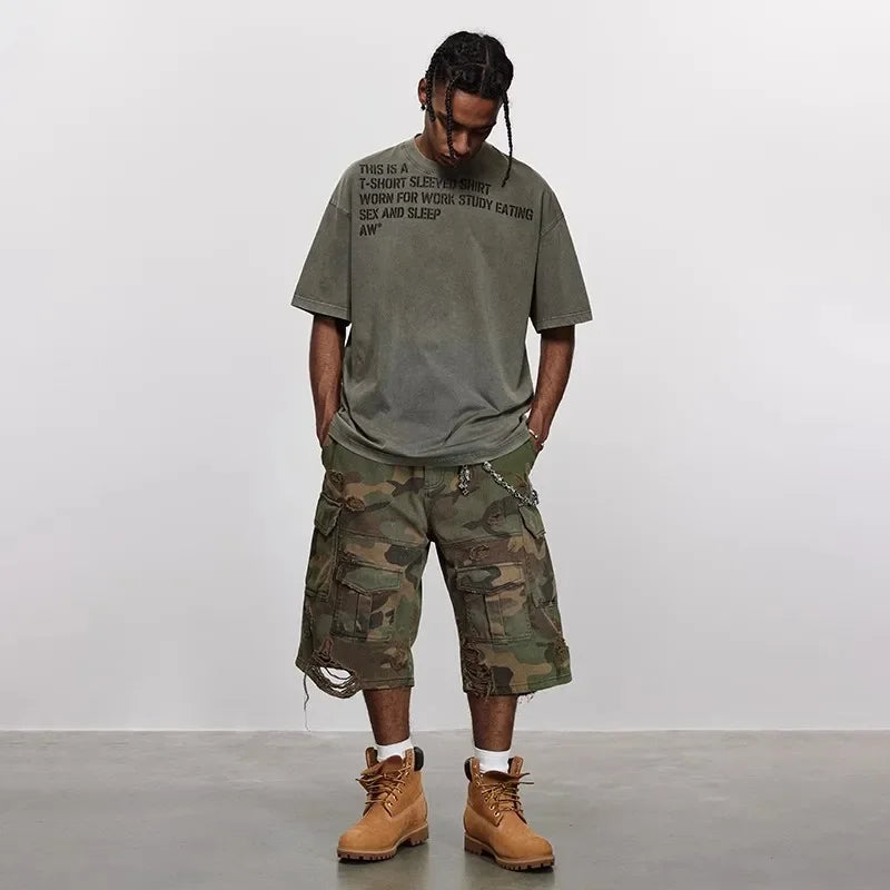 Bleached Camo Destroyed Shorts