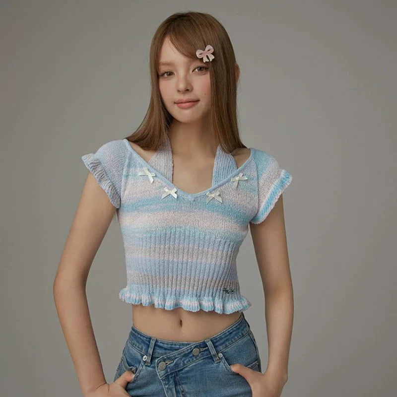 Elegant Metamorphosis Sewn-Detail Short Sleeve T-Shirt