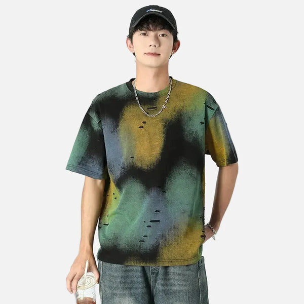 Fresh-Wave Tie Dye Ripped Hole Short Sleeve T-Shirt