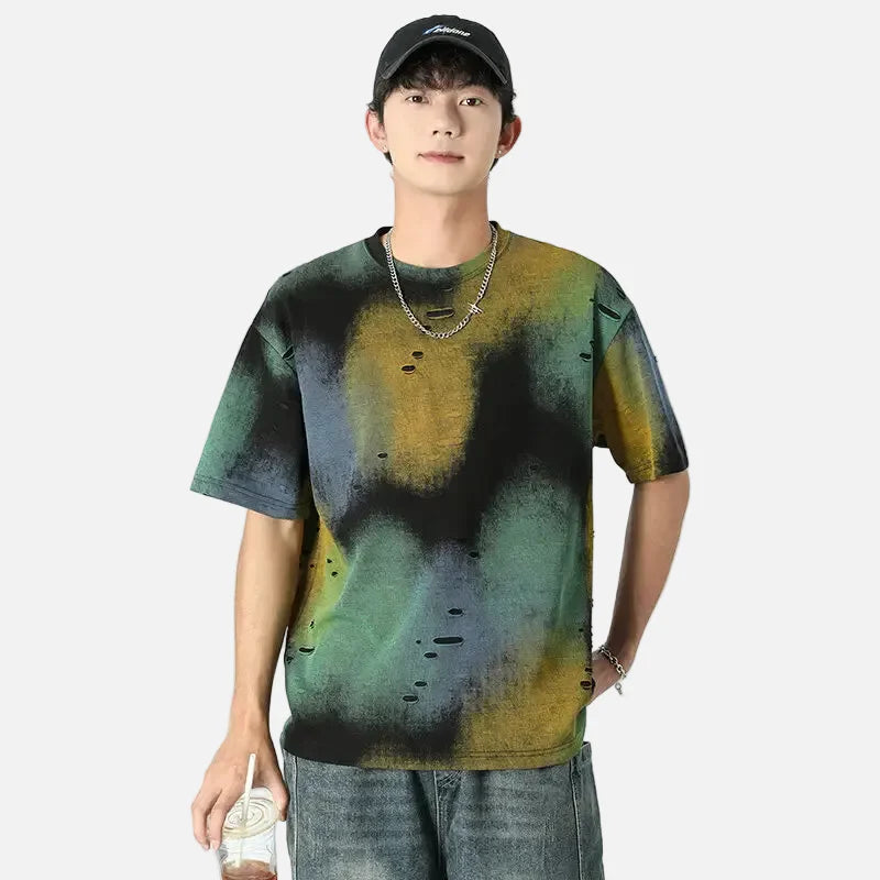 Fresh-Wave Tie Dye Ripped Hole Short Sleeve T-Shirt