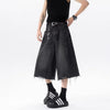 Autumn Plain Tone Wide Leg Cropped Denim Shorts