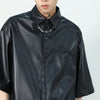 Embossed Faux Leather Black Short Shirt