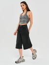 Women Cozy Soft Knit Black Denim Shorts
