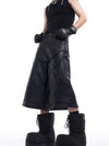 Sharp Black PU Leather Knee Denim Shorts