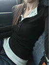 Buttoned Layered Long-Sleeve T-Shirt
