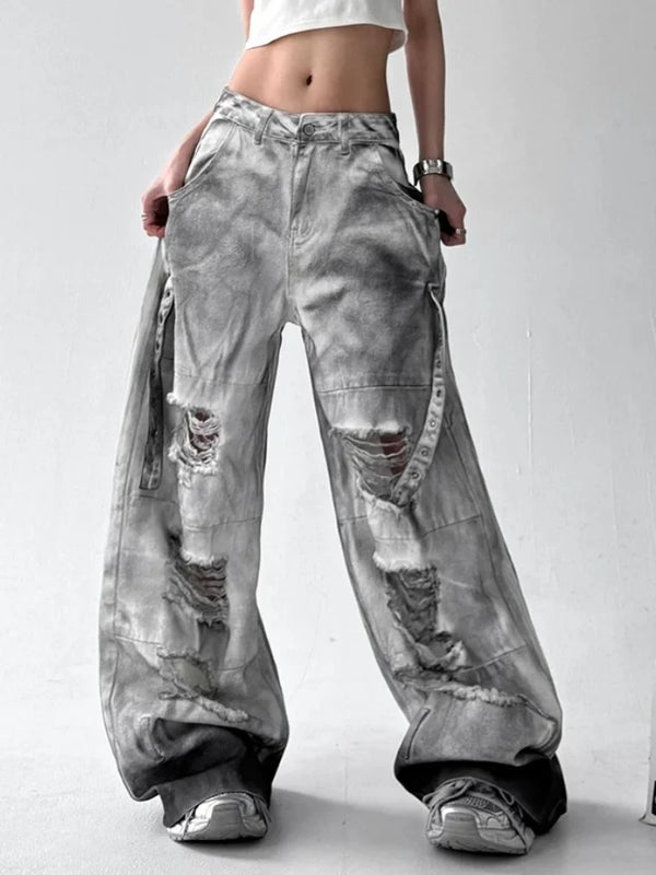 Cyber Grunge Rinse White Relaxed Denim