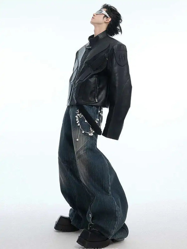 Metal chain decorate loose wide Leg Denim alternatif görünüm
