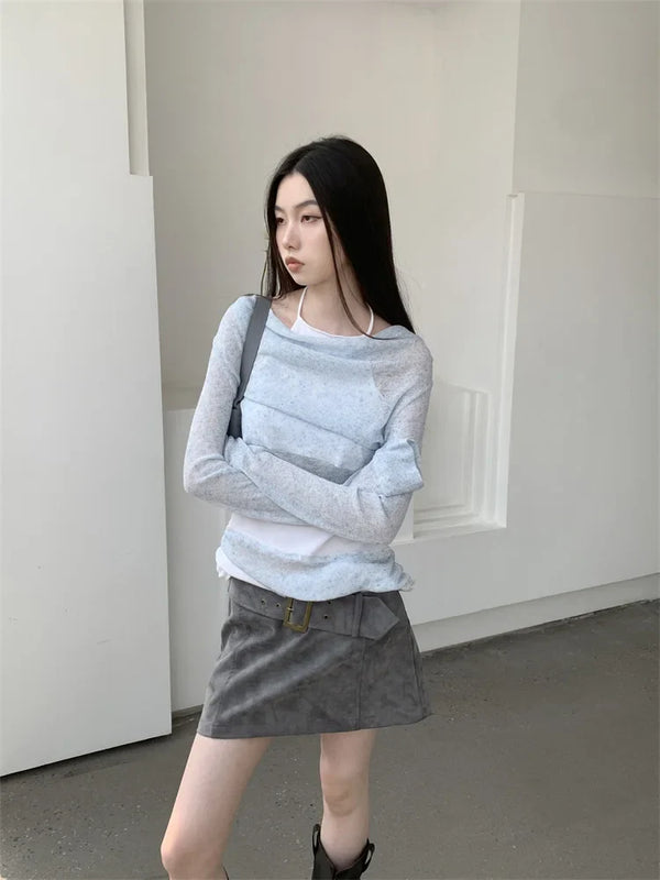 Halter Two-Piece Fake Elegant T-Shirt alternatif görünüm