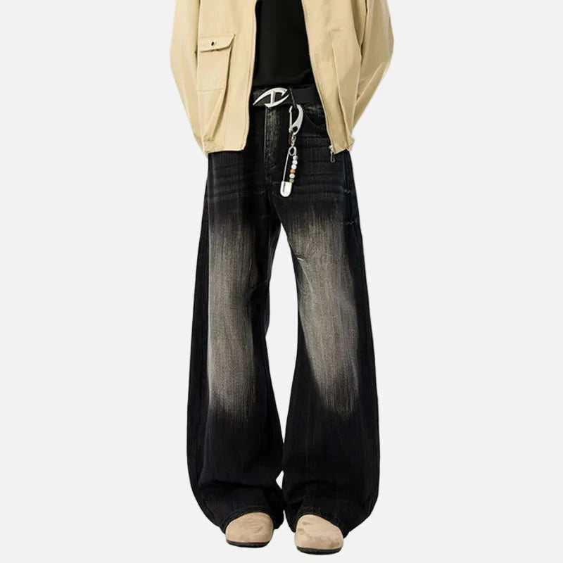 Durable Contrast Color Curved Knife Bell-Leg Denim