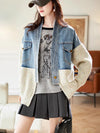 Oversized V-Neck Knit Relaxed Denim Jacket