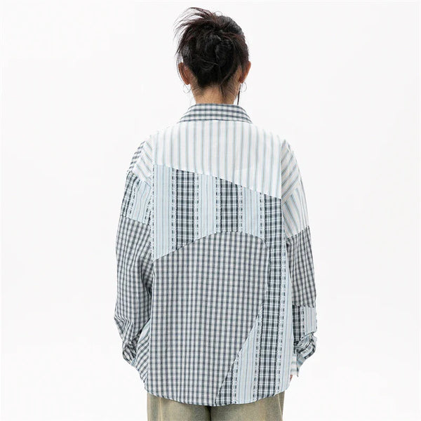 Plaid Panel Oversized Womens Blouse alternatif görünüm