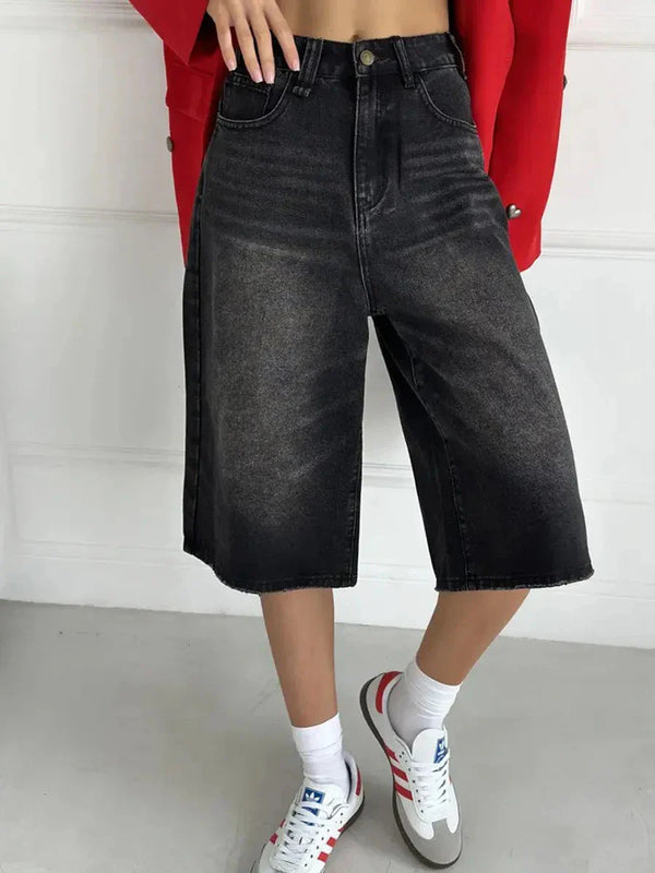 Metro Low Waist Wide Leg Denim Shorts alternatif görünüm