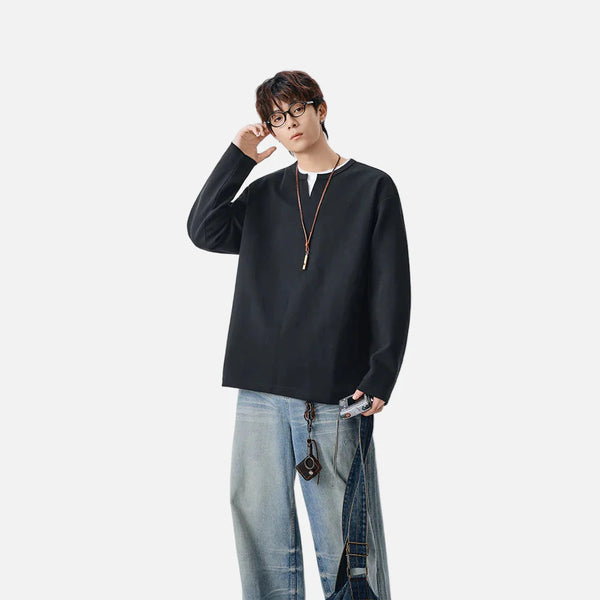 Neck Crew Minimalist Hop Hip Long Sleeve T-Shirt alternatif görünüm