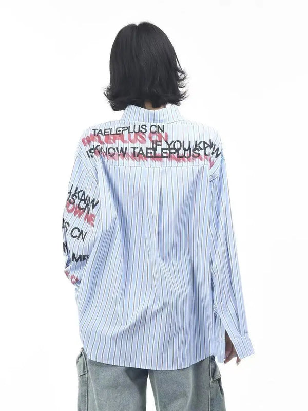 Contrast Letter Stripe Autumn Shirt alternatif görünüm