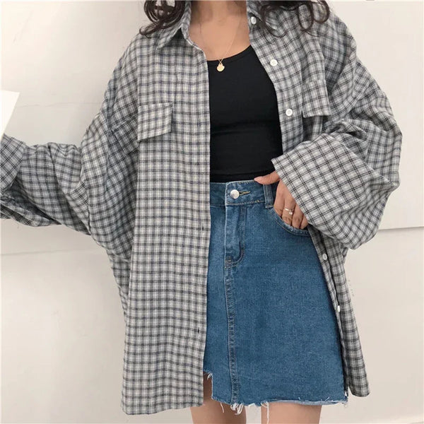 Soft Girl Plaid Casual Button Top alternatif görünüm