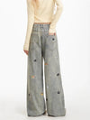 Sleek Heritage Western Puppy Stitched Wide Denim