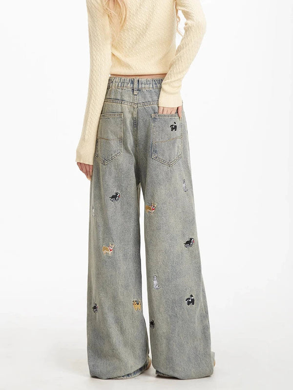 Sleek Heritage Western Puppy Stitched Wide Denim alternatif görünüm